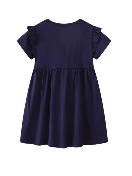 Girls' Knitted Short Sleeve Princess Dress with Tulle Detailing