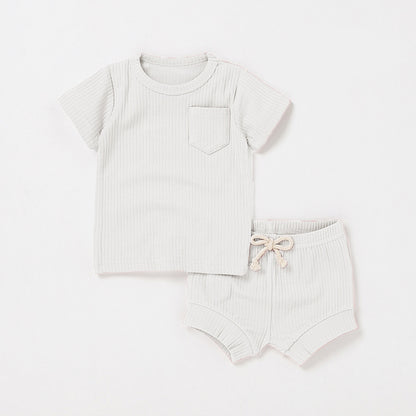 Casual Baby Short Sleeve Set Cute Solid Color Cotton Outfit