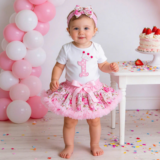 Baby Girls' White Short Sleeve Romper And Pink Princess Skirt Set
