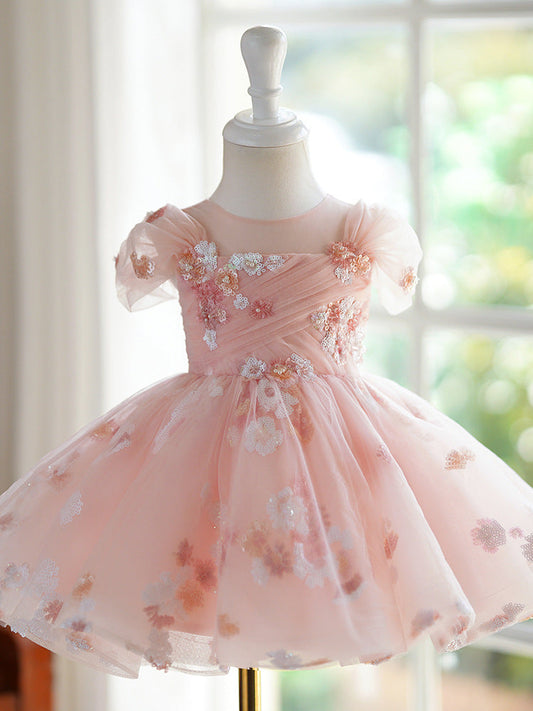 Pink Sequin Princess Dress Cute Girls' Party Outfit