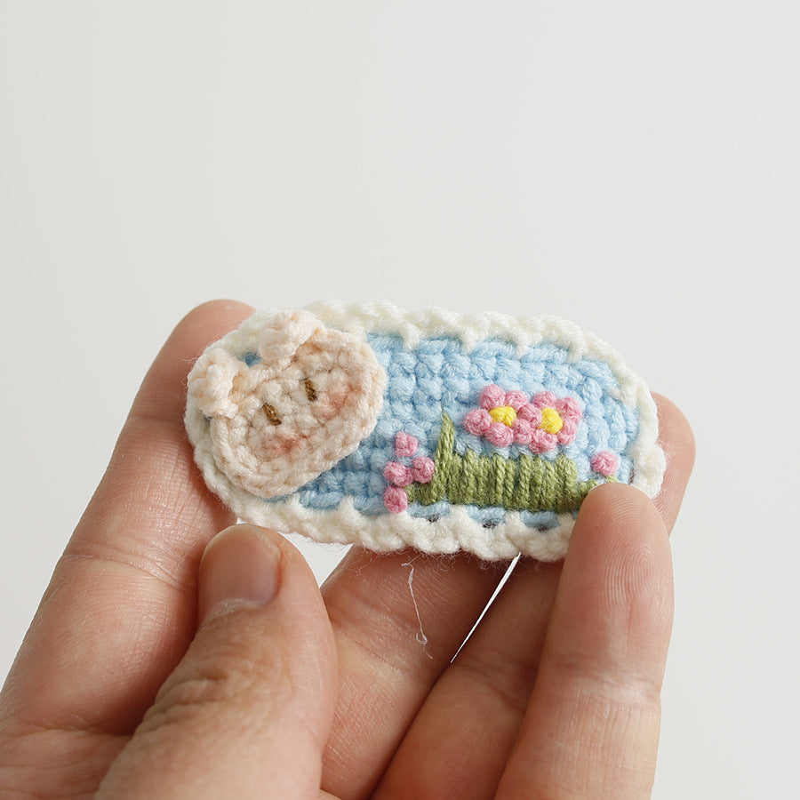 Sweet Handmade Crochet Bunny Hair Clip Cartoon Style Hair Accessory