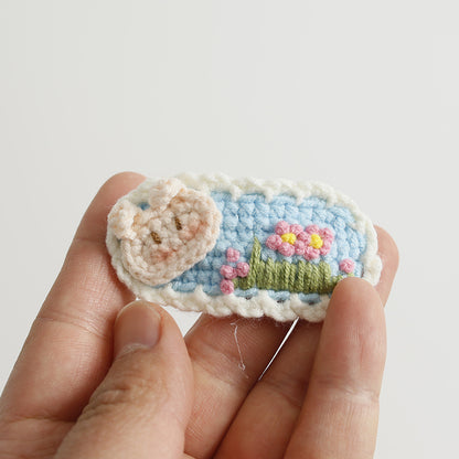 Sweet Handmade Crochet Bunny Hair Clip Cartoon Style Hair Accessory