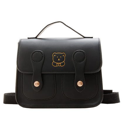 Trendy Retro Kids Backpack Cute Bear PU Double-Shoulder Bag