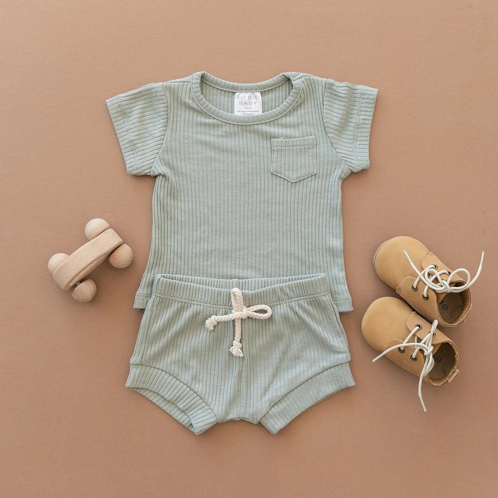Casual Baby Short Sleeve Set Cute Solid Color Cotton Outfit