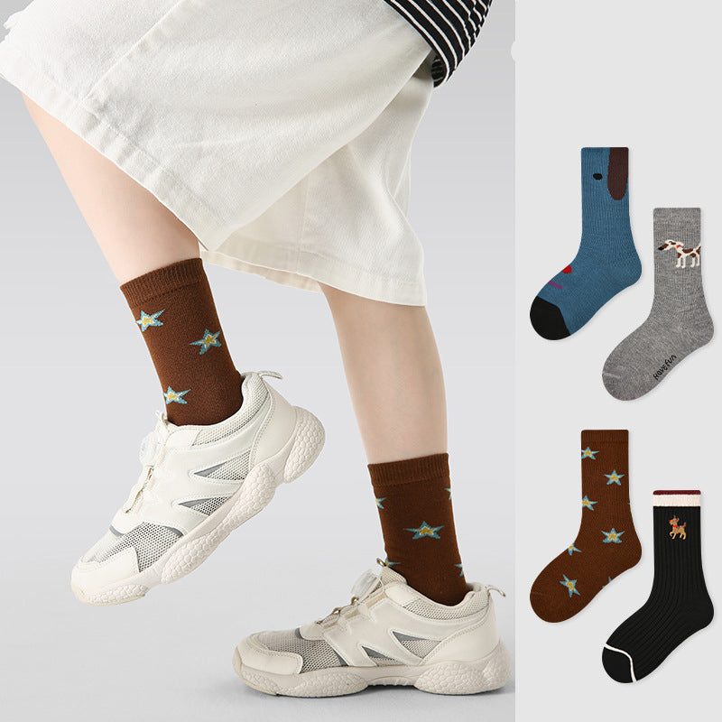 Kids Socks Puppy Cartoon Breathable Cotton Mid Calf