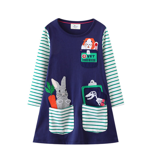 Cartoon Princess Dress Long Sleeve Cotton Girls Dress