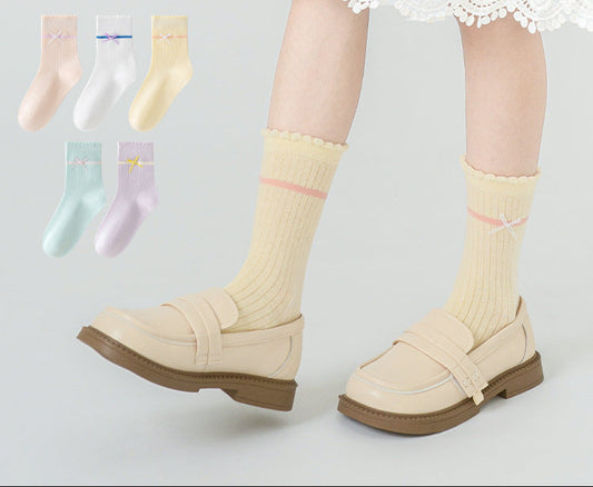 Sweet Bow Cotton Mid-Calf Socks for Girls
