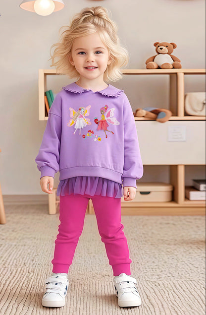 Cartoon Appliqué Girl's Outfit Cute Cotton Two-Piece Set