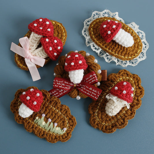 Sweet Handmade Knitted Mushroom Hair Clip Yarn Decorative Headband