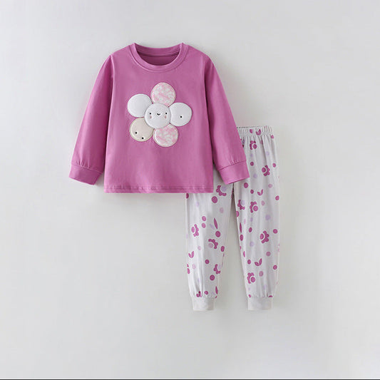Trendy Floral Long Sleeve Cotton Pajama Set for Girls