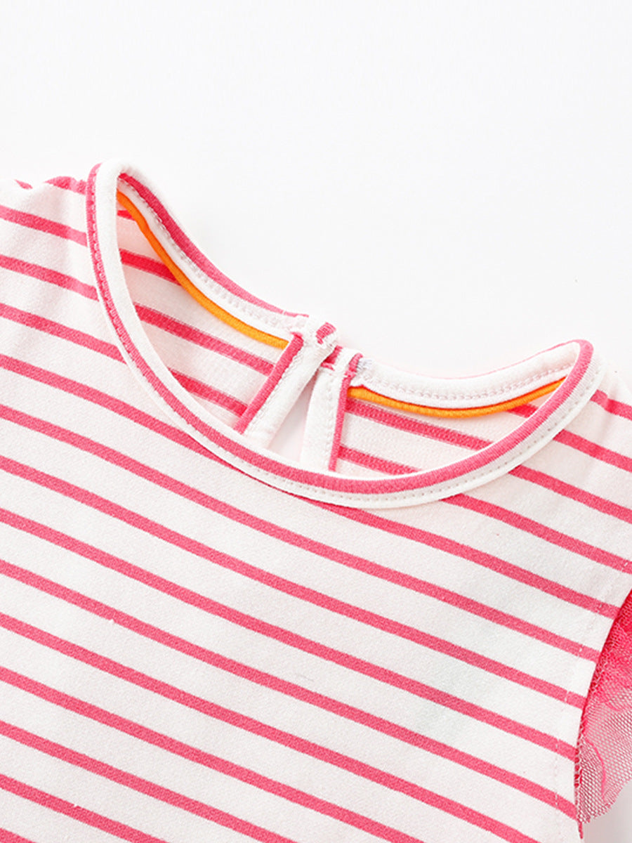 Girls' Cartoon Elephant Striped Sleeveless Dress