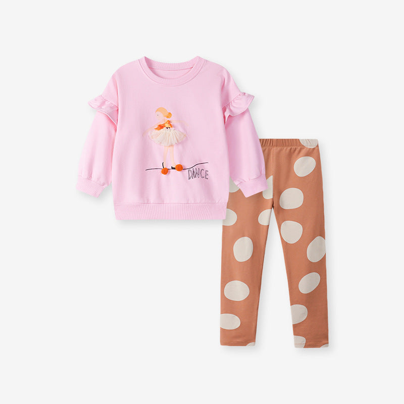 Girls Cartoon Print Cotton Two-Piece Set