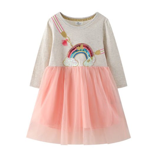 Trendy Princess Dress For Girls With Tulle Long Sleeves