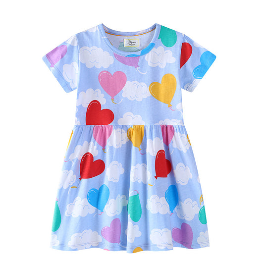 Colorful Heart Print Summer Dress For Girls
