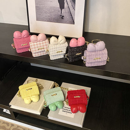 Sweet Bow Children's Shoulder Bag Plaid Fashion Style