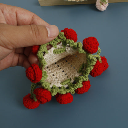 Handmade Cartoon Rose Drawstring Purse Cute Knitted Coin Bag