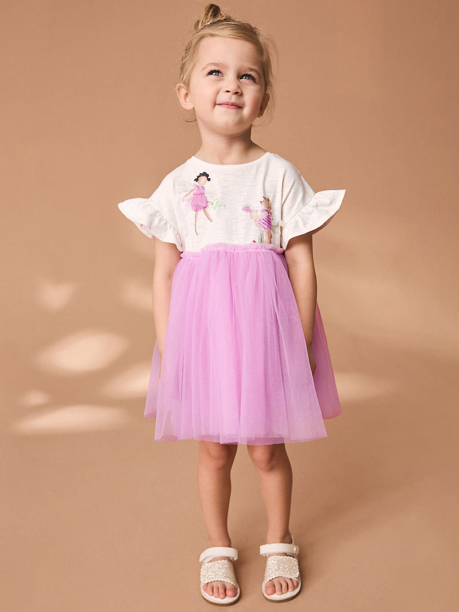 Cute Princess Dress for Girls Summer Short Sleeve Tulle Dress