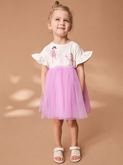 Cute Princess Dress for Girls Summer Short Sleeve Tulle Dress