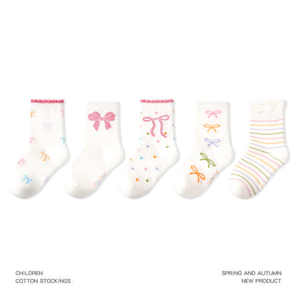 Kids Mid Calf Cotton Socks With Rabbit Lace Trim