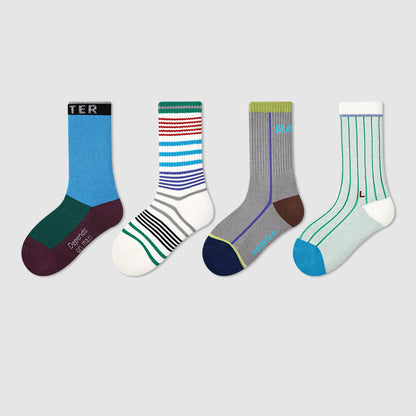 Kids Cotton Animal Stripe Mid Calf Socks Breathable