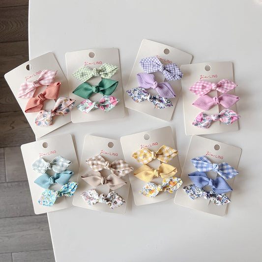Children's Fabric Hair Clips Floral Bow Set