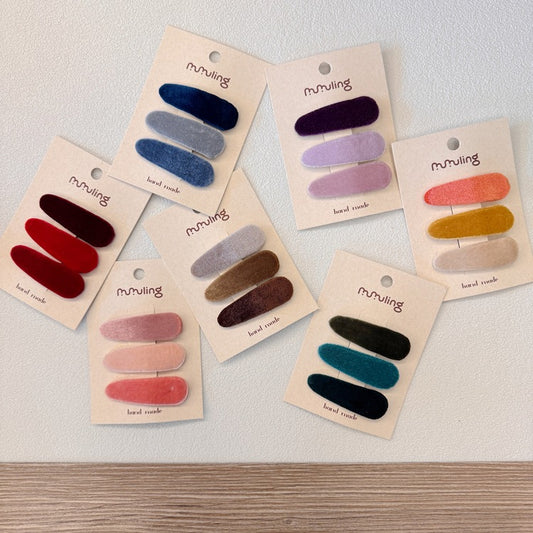 Gradient Velvet Hair Clips Set for Kids - Water Drop Design
