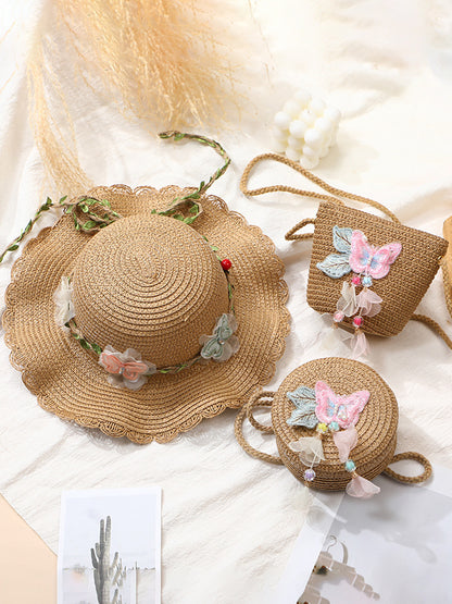 Woven Beach Bag with Butterfly Tassels for Girls