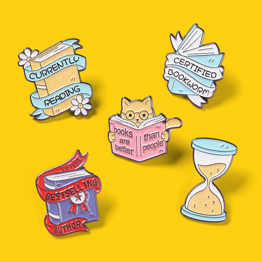 Magic Book Cat Clock Brooch Metal Pin Geometric Design