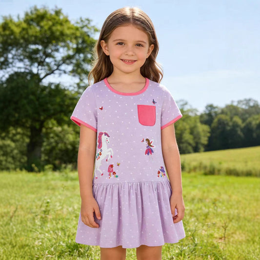 Girls' Princess Dress Cartoon Pattern Soft Cotton Casual Wear