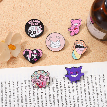 Pink Skull Bear Metal Brooch Geometric Cute Cat Pin