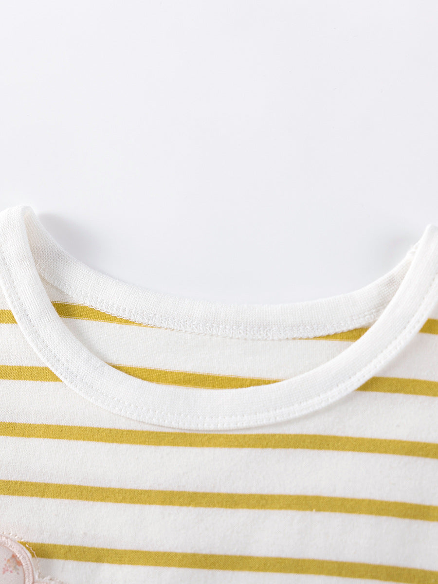 Striped Floral Cotton Two-Piece Set for Girls