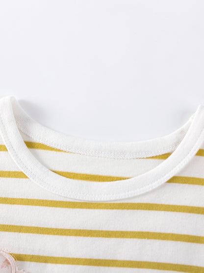 Striped Floral Cotton Two-Piece Set for Girls