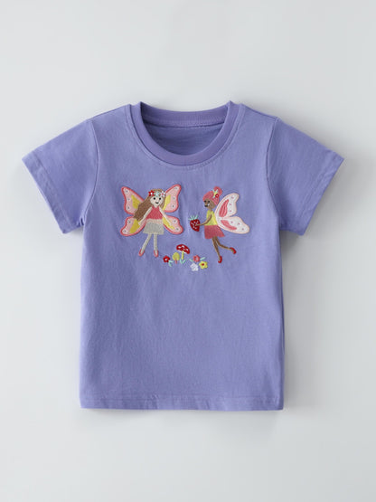 Violet Butterfly Embroidered Kids T-Shirt