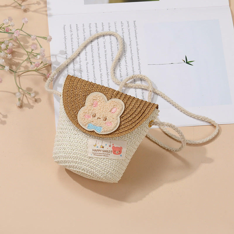 Cute Summer Children's Crossbody Woven Bag with Animal Patterns