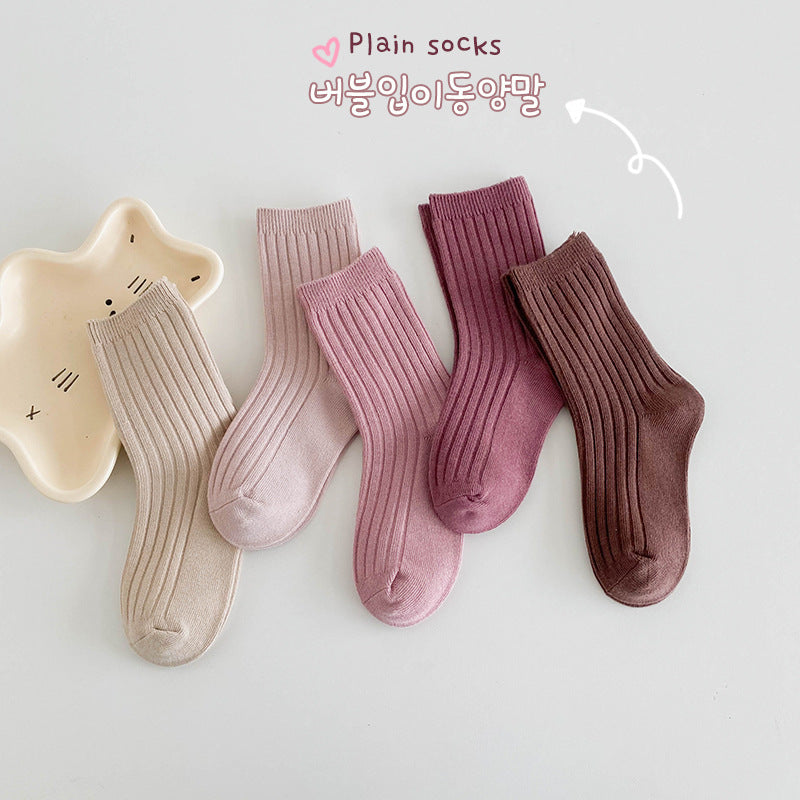 Kids Socks Solid Double Needle Breathable Ankle