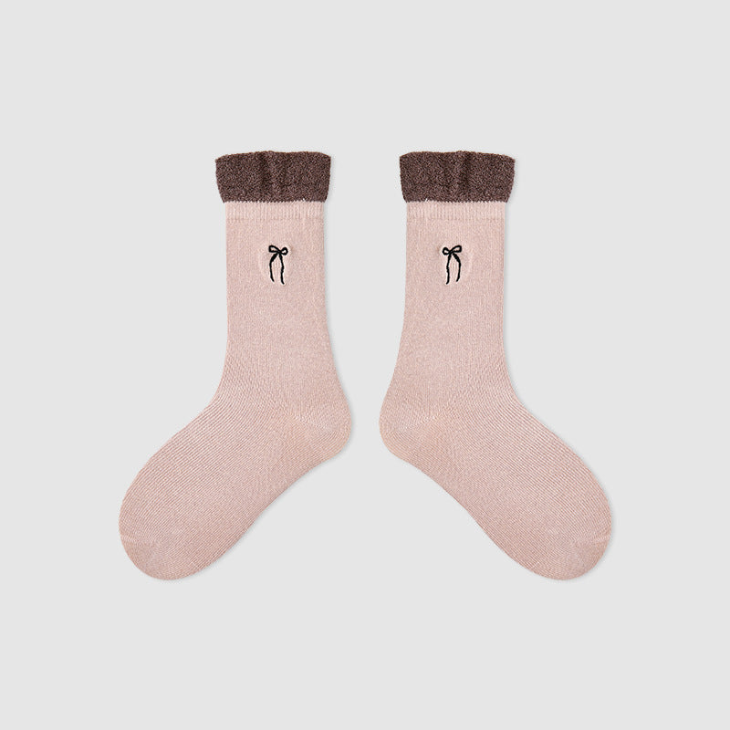 Kids Mid Calf Animal Embroidered Cotton Socks