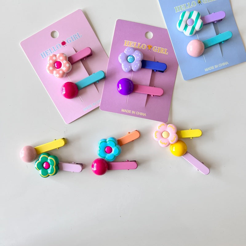 Colorful Flower Bead Hair Clips for Kids