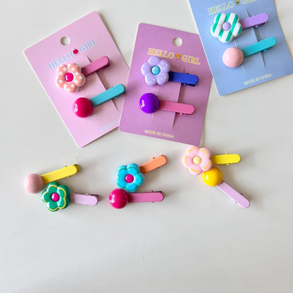Colorful Flower Bead Hair Clips for Kids