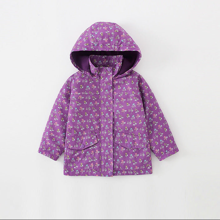 Zip-Up Hooded Cotton Jacket for Girls
