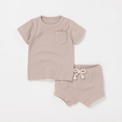 Casual Baby Short Sleeve Set Cute Solid Color Cotton Outfit