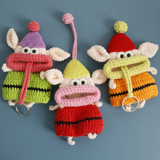 Creative Hand-Woven Pig Keychain Pouch Cute Animal Design