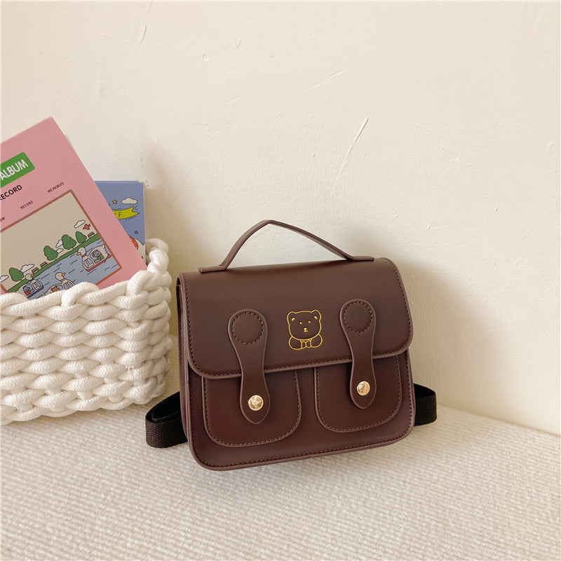 Trendy Retro Kids Backpack Cute Bear PU Double-Shoulder Bag