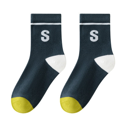 Color Block Cotton Mid-Calf Basketball Socks for Kids