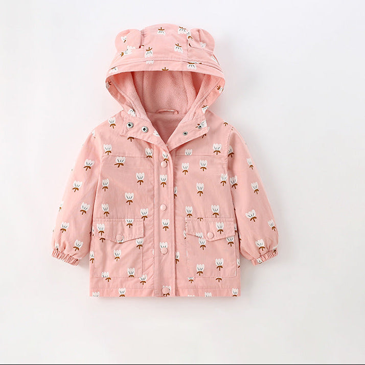 Zip-Up Hooded Cotton Jacket for Girls