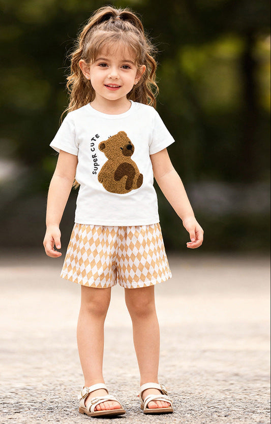 Summer Kids Set Cartoon Bear Cotton Outfit