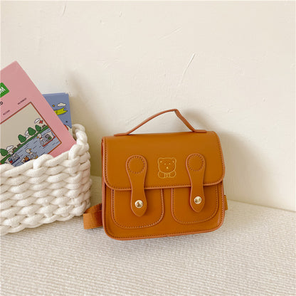 Trendy Retro Kids Backpack Cute Bear PU Double-Shoulder Bag