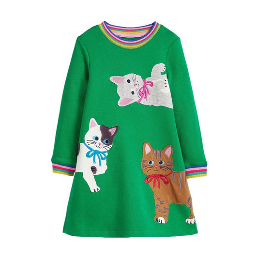 Girls Long Sleeve Princess Dress Cotton Cute Cartoon Dress