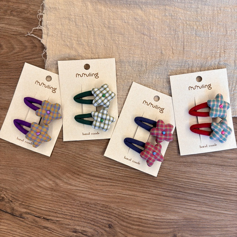 Star Pattern Fabric Hair Clips for Kids - Set of 2