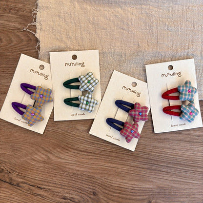 Star Pattern Fabric Hair Clips for Kids - Set of 2
