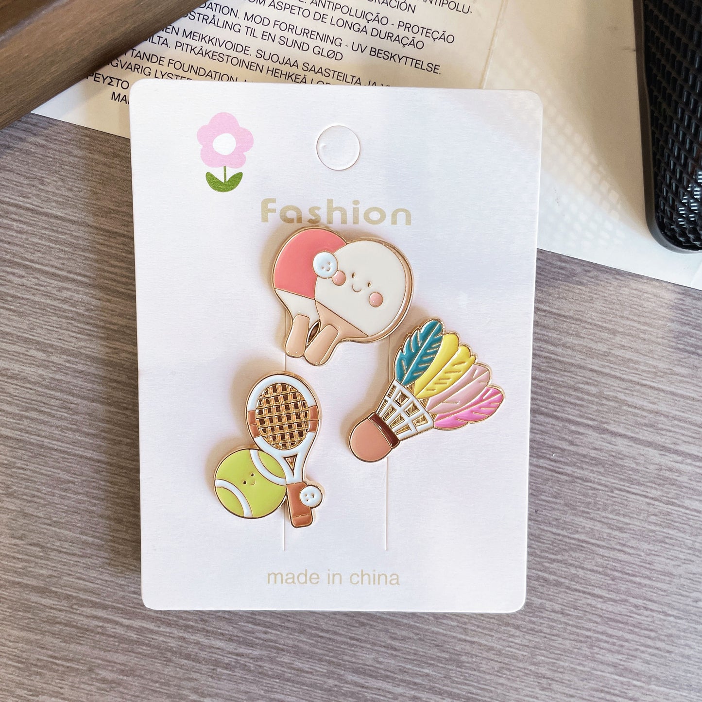 Cute Cartoon Sports Brooches – Badminton, Tennis & Ping Pong Metal Pins